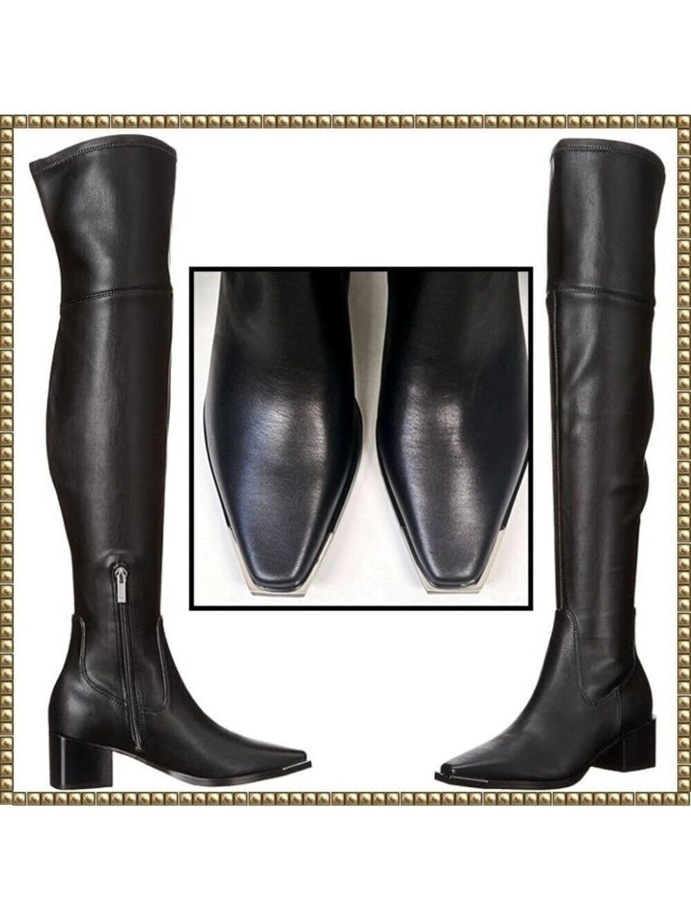 Marc Fisher Black Silver Toe Over The Knee Boots Size 5